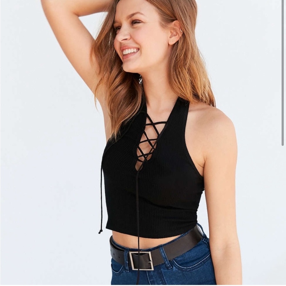 Project Social T Ribbed Halter Lace Up Crop Top